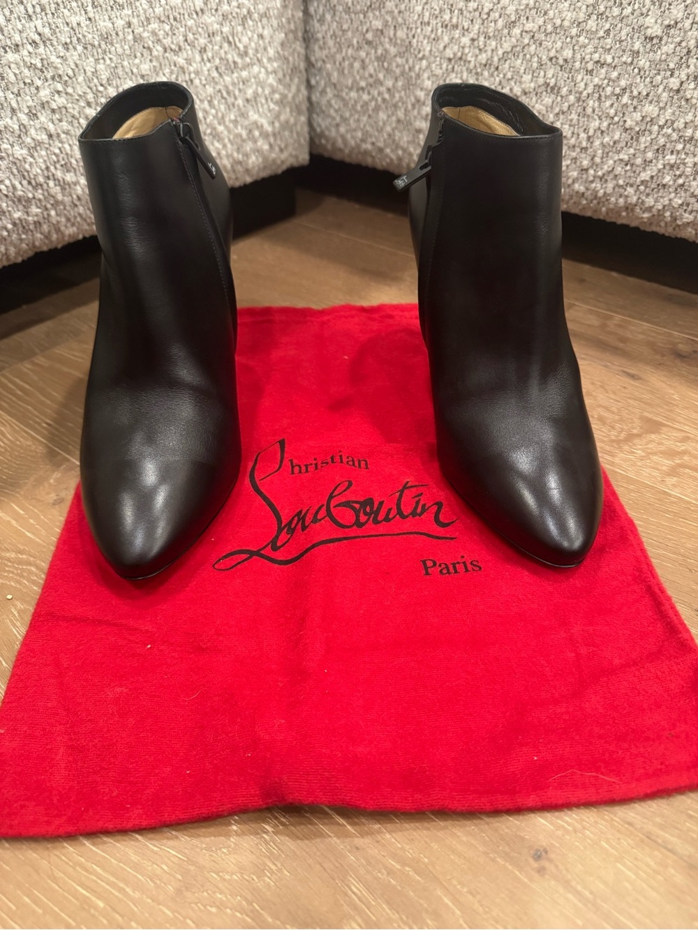 Christian Louboutin Black Leather Pointed Zip Ankle Boots